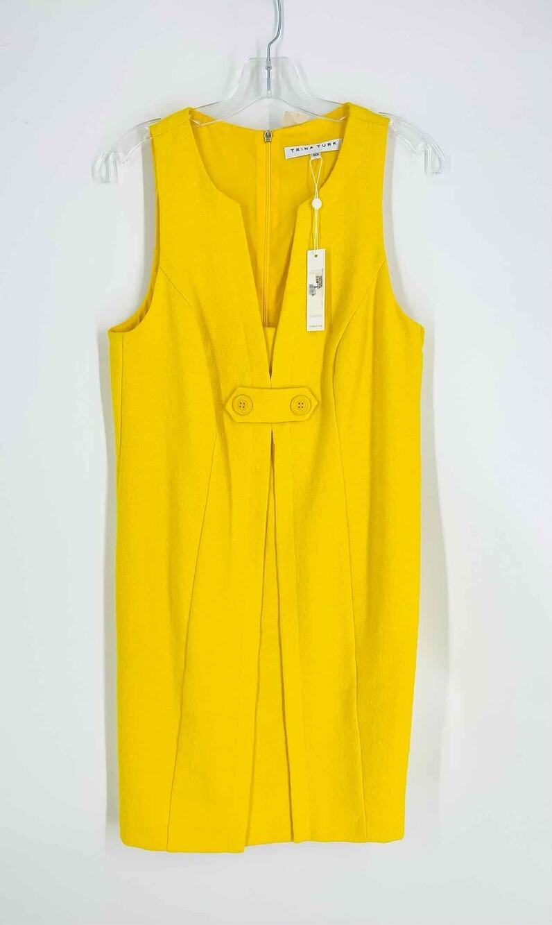 Trina Turk Size 10 Yellow Button(s) Textured NEW Designer Dress